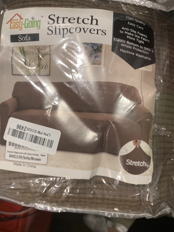 Photo 1 of Easy-Going Stretch Sofa Slipcover 1-Piece Sofa Cover Furniture Protector Couch Soft with Elastic Bottom for Kids, Polyester Spandex Jacquard Fabric Small Checks (Sofa, Brown)
