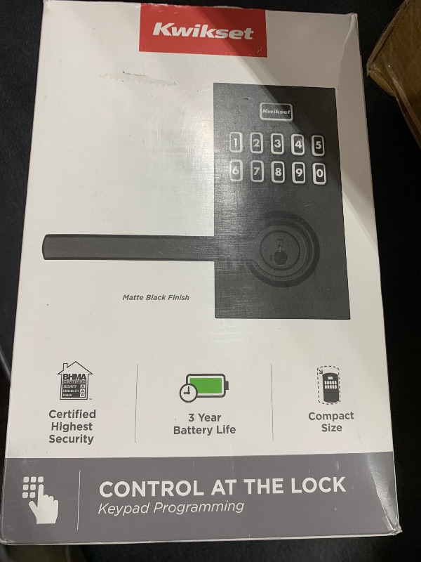 Photo 1 of Kwikset 99170-004 SmartCode 917 Keypad Keyless Entry Contemporary Residential Electronic Lever Lock Deadbolt Alternative with Halifax Door Handle and SmartKey Security, Matte Black