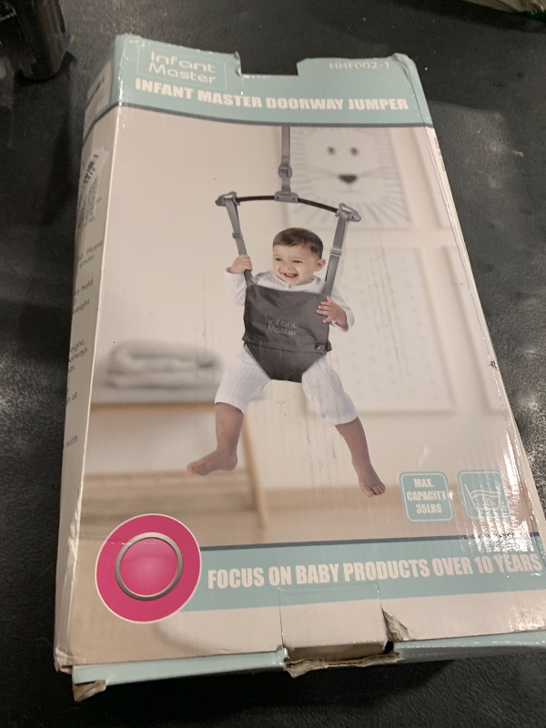 Photo 1 of Infant Master Baby Doorway Jumpers, Sturdy Johnny Jumper w/Adjustable 10.8"-23.6" inches Strap, Soft Baby Johnny Bouncer w/Seat Bag, Ideal Gift for Infant, Portable and Easy to Use, Grey