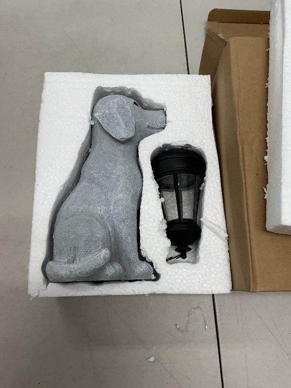 Photo 1 of Small Dog Solar Garden Statues,Resin Dog Figurine Decorations with Solar Lights Lantern, Outdoor Decor Art for Lawn,Yard,Unique Housewarming Gift for Garden Home