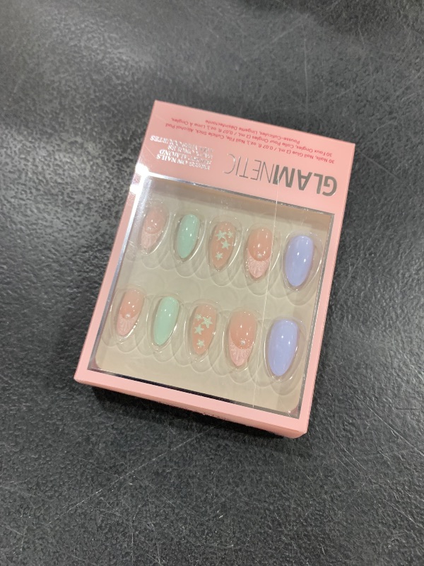 Photo 1 of Glamnetic Press On Nails - Salty Waves | Short Almond Starfish Fake Nails with 3D Nail Art, Reusable Summer Nails | 15 Sizes - 30 Nail Kit with Glue