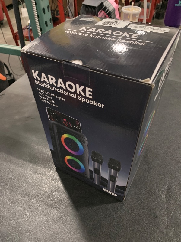 Photo 1 of Karaoke Machine, Portable Bluetooth Speaker, PA Speaker with 2 Wireless Karaoke Microphones, Karaoke Machine for Adults Kids with Upgraded Subwoofer, Support TWS/TF/USB/AUX for Home Party Outdoor
