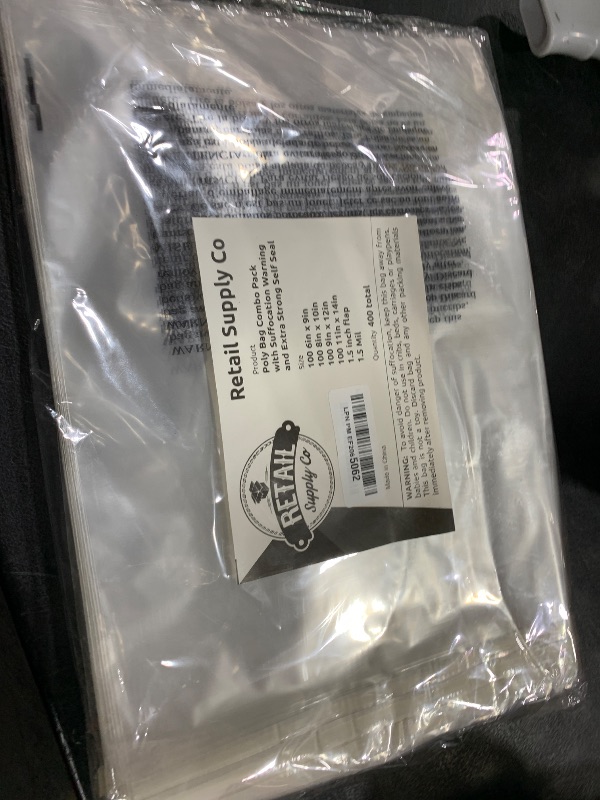 Photo 1 of Poly Bags with Suffocation Warning 6x9", 8x10", 9x12", 11x14" - Combo Pack of 400 (100 each size) - Clear Poly Bags by Retail Supply Co - Extra Strong Seal