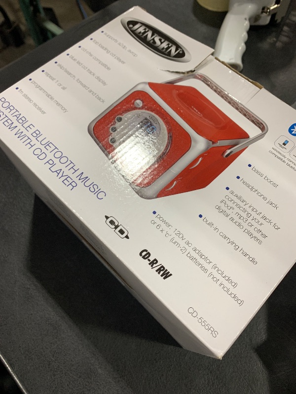 Photo 1 of Jensen CD-555RS Red CD Bluetooth Boombox Portable Bluetooth Music System with CD Player +CD-R/RW & FM Radio with Aux-in & Headphone Jack Line-in Limited Edition- (Red)