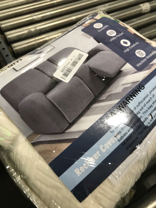 Photo 1 of KinCam Loveseat Recliner Covers with Middle Console Slipcover, Recliner Sofa Covers 2 Seat Couch Cover Stripe Jacquard Furniture Protector Covers with Elastic Bottom for Kids, Pets(Cream)