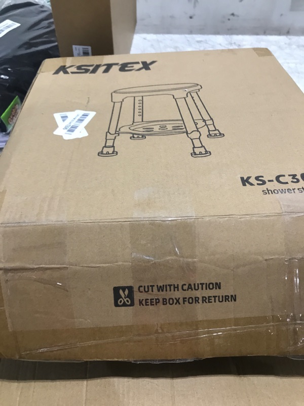 Photo 1 of KSITEX Shower Chair Stool for Inside Shower, Small Corner Plastic Stool for Shower 300 Lb,360° Swivel Bath Shower Seat for Seniors Adults Sitting, Adjustable Bathtub Stool with Storage Tray