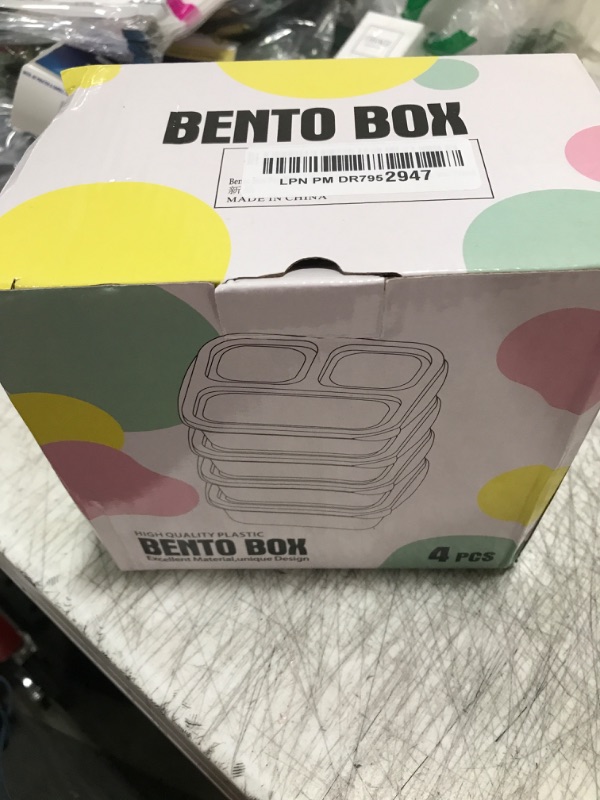 Photo 1 of Bento Box For Kids, 4 Pack 3 Compartments Meal Prep Containers Reusable Lunch Containers, Food Storage Containers With Lids, Stackable Snack Boxes for School, Work, and Travel