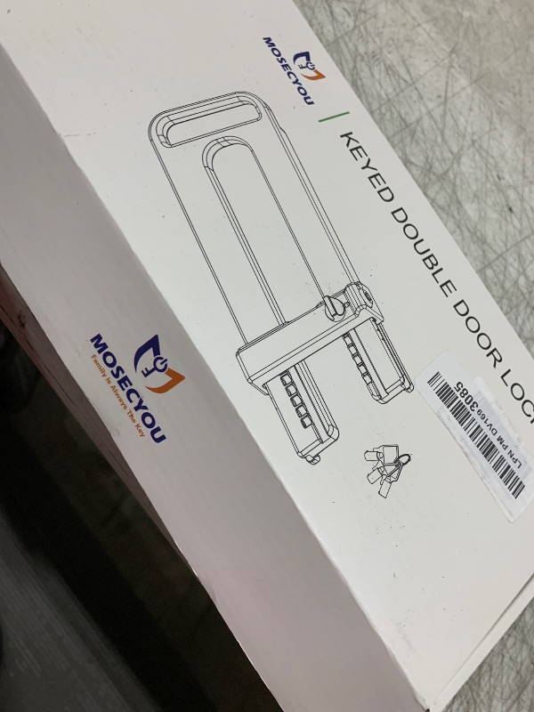 Photo 1 of MOSECYOU Double Door Locking Device, French Door Lock Security Barricade, Keyed Extra Door Lock for Doors with Double Handles/Knobs/Levers, All Metal Construction, Safety U-Shaped Bar Prevent Kick Ins