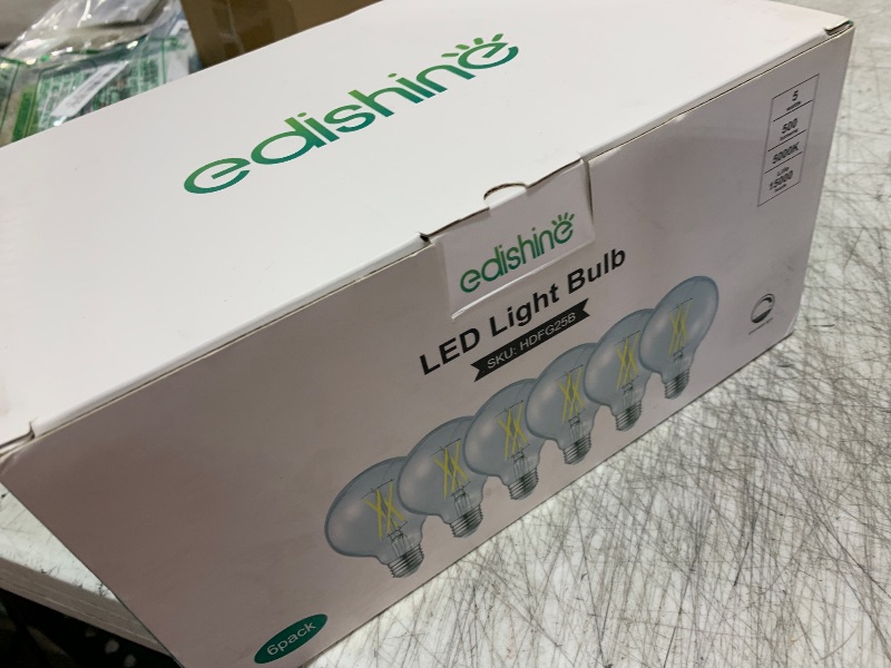 Photo 1 of EDISHINE 6 Pack G25 Globe Light Bulbs, Dimmable Vintage LED Edison Bulbs, CRI90+ 5W Equivalent 60W, Clear LED Filament Vanity Light Bulbs, 5000K Daylight White, 500LM, E26 Base, UL Listed