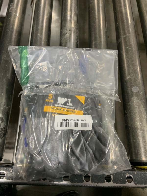 Photo 1 of Wells Lamont 5-Pair Pack Nitrile Work Gloves | Lightweight, Abrasion Resistant, Blue/Grey | Large (580LA)