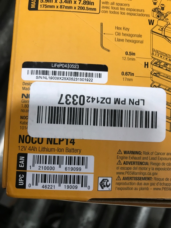 Photo 1 of NOCO Lithium NLP14: Ultra-Light 12V Lithium Powersport Battery – Group 14 – 4Ah – 500A Start Power – Intelligent BMS – UL Certified