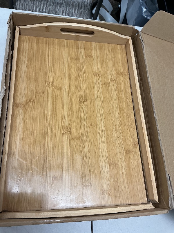 Photo 1 of SEE NOTES!!!!! PAFREWOG Bamboo Serving Trays Charcuterie Platter 16.5"x11.8"?42x30cm with Handle, Set Includes 1xHexagon 12.5"(32cm)+1xSquare 7.8"(20cm)+1xSquare 5.9"(15cm) Small Plates for Family Dinner