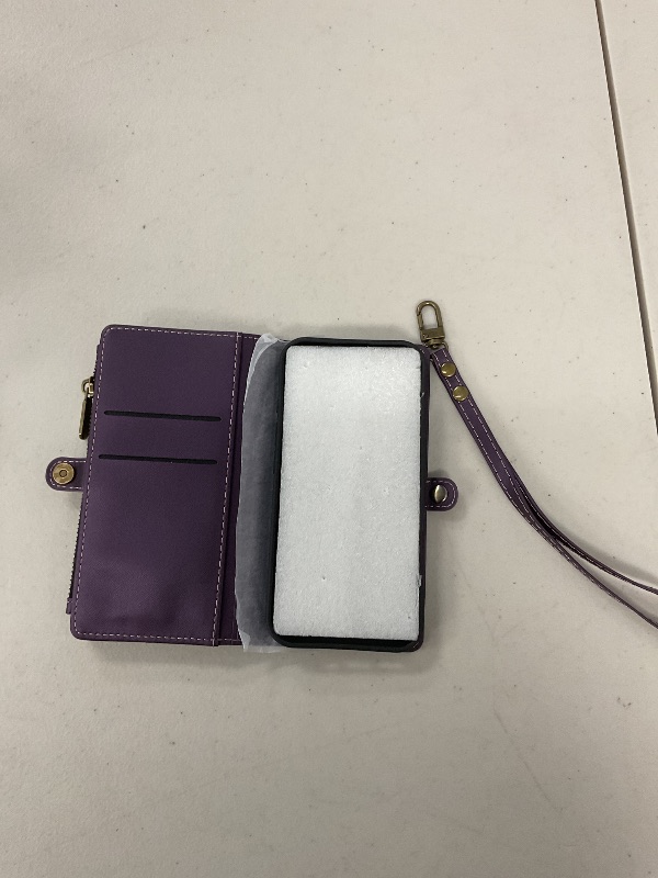Photo 1 of Defencase Compatible with iPhone 16 Case Wallet with RFID Blocking Card Holder for Women and Men, Fashion PU Leather Magnetic Snap Flip Zipper Strap Wallet Phone Case for iPhone 16 6.1", Purple