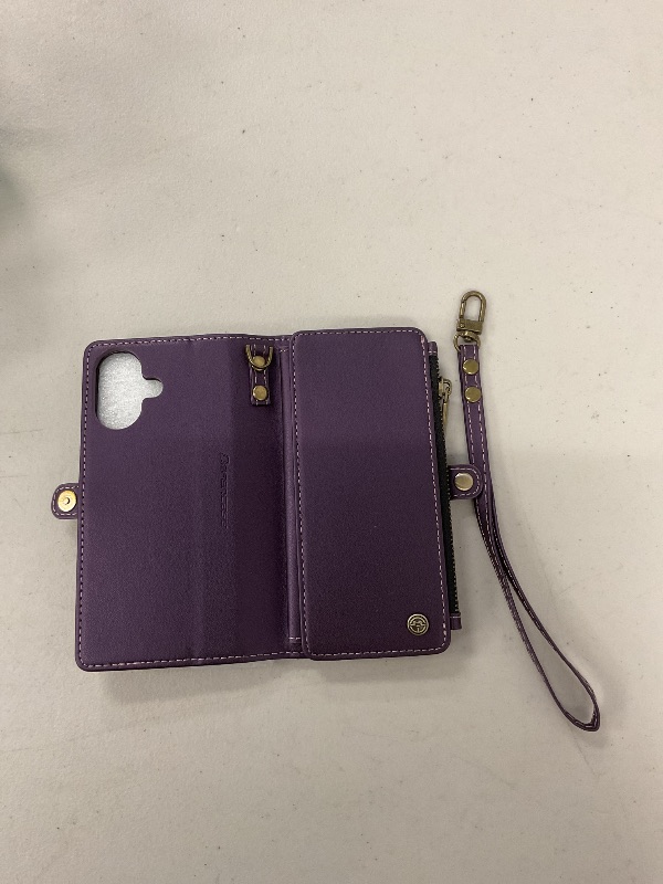 Photo 1 of Defencase Compatible with iPhone 16 Case Wallet with RFID Blocking Card Holder for Women and Men, Fashion PU Leather Magnetic Snap Flip Zipper Strap Wallet Phone Case for iPhone 16 6.1", Purple