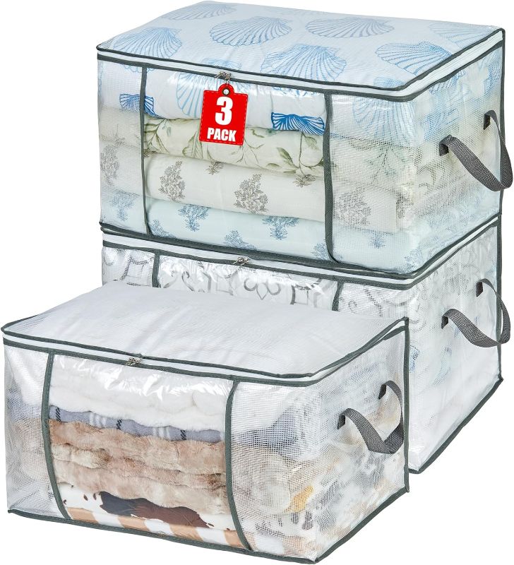 Photo 1 of 80L Clear Large Storage Bag, Clothes Storage Containers for Organizing Closet, Bedroom, Underbed, Comforters, Clothing, Blankets, Pillow, Foldable Organizer with Sturdy Handle and Zippers (3)
