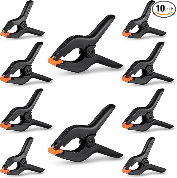 Photo 1 of 10 Pack Spring Clamps Heavy Duty - Assorted Sizes Spring Clips Plastic 6.5 Inches, 4.5 Inches, 3.5 Inches Set - Backdrop Clips Small Clamps For Crafts Woodworking Background