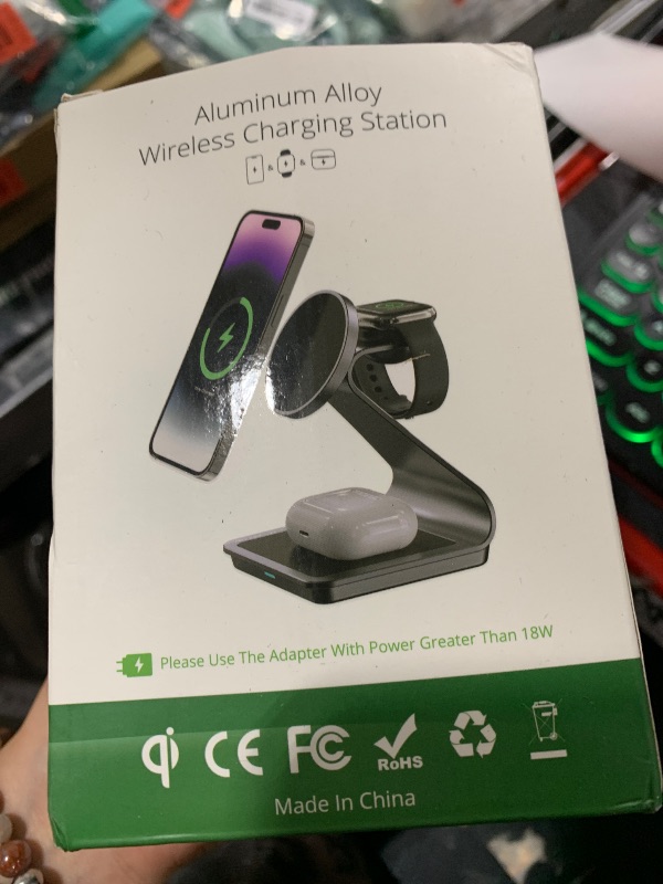Photo 1 of 3 in 1 Wireless Charger for MagSafe, Aluminum Alloy Wireless Charging Station, Compatible with iPhone 14/13/12, Apple Watch, AirPods Pro/3/2 (Cable and Wall Charger Included) Space Gray