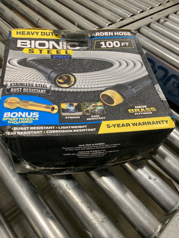 Photo 1 of Bionic Steel PRO 100 Ft Garden Hose with Nozzle, Premium 304 Stainless Steel Metal Water Hose 100Ft Flexible Hose, Rust Proof, Lightweight, Heavy Duty, Crush Resistant Fittings, 500 PSI, 2025 Model