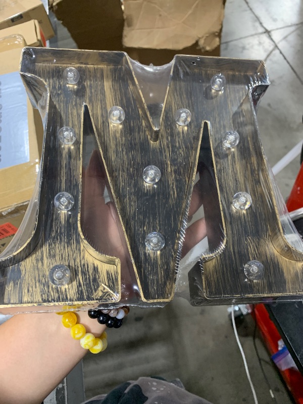 Photo 1 of Vintage Light Up Marquee Letters with Lights – Illuminated Industrial Style Lighted Alphabet Letter Signs - Coffee Bar Apartment Bedroom Wall Home Initials Decor - M