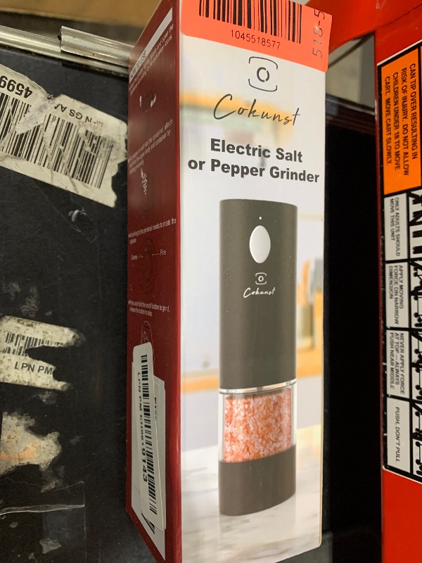 Photo 1 of Electric Pepper or Salt Grinder, COKUNST USB Rechargeable Automatic Pepper Grinder with Visual Silo & LED Light, Black Pepper Grinder Mill Refillable Washable, One Hand Operated, Fits in Home Kitchen