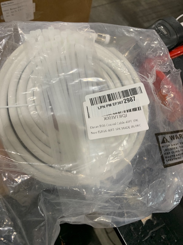 Photo 1 of Elecan 40 Ft RG6 Coaxial Coax Cable Connectors Set, Quad Shielded High-Speed Internet 3 GHZ, Broadband Digital TV Aerial, Soft Satellite Cable Extension Double Rubber O-Ring+ Adapter+Ties+Clips-White