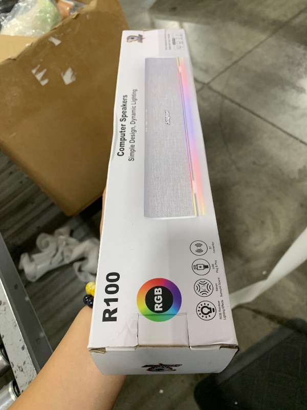 Photo 1 of SOULION R100 Bluetooth Computer Speakers with Dynamic LED Light, USB Plug & Play PC Speakers with Switch Button, Clearly Sound Soundbar for Desktop Laptop Monitor White (USB-C to USB Adapter Included)
