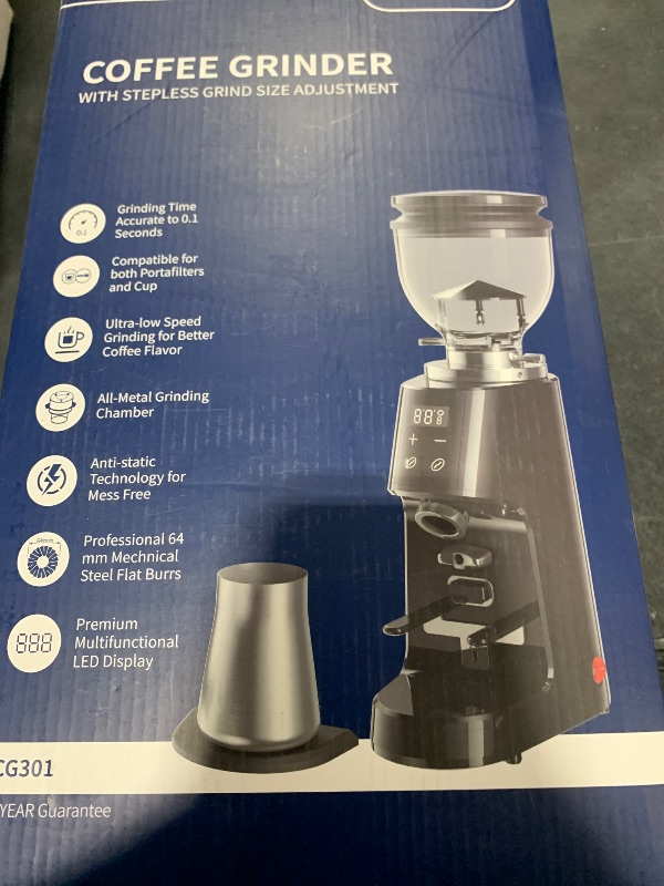 Photo 1 of SHARDOR Professional 64mm Burr Coffee Grinder with 100 Grind Settings and All-Metal Chamber, Coffee Bean Grinder with Adjustable Electronic Timer and LED Display, Anti-Static,Black