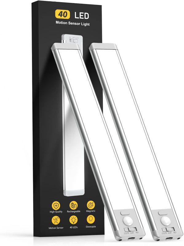 Photo 1 of 10inch Under Cabinet Lighting, 2 Pack Rechargeable Motion Sensor Light Indoor, 5 Levels Dimmable Magnetic Closet Lights, Wireless Under Counter Lights for Kitchen, Stairs
