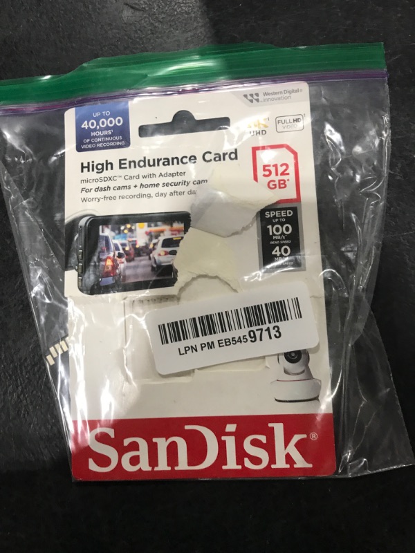 Photo 1 of SanDisk 512GB High Endurance Video microSDXC Card with Adapter for Dash Cam and Home Monitoring Systems - C10, U3, V30, 4K UHD, Micro SD Card - SDSQQNR-512G-GN6IA