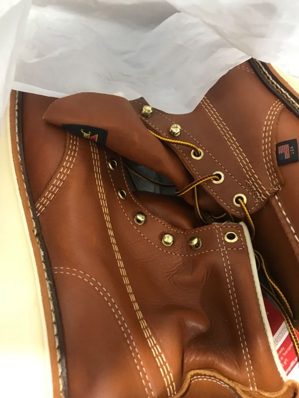 Photo 1 of Thorogood American Heritage 6” Moc Toe Work Boots for Men - Soft Toe, Premium Full-Grain Leather with Slip-Resistant Wedge Outsole and Comfort Insole; EH Rated, Tobacco - 11 D