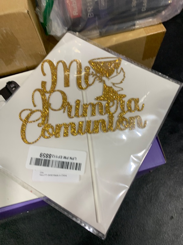 Photo 1 of Mi Primera Comunion Cake Topper, Spanish Baby First Baptism Cake Decor, First Communion/God Bless/Baby Shower Party Decorations Supplies, Gold Glitter