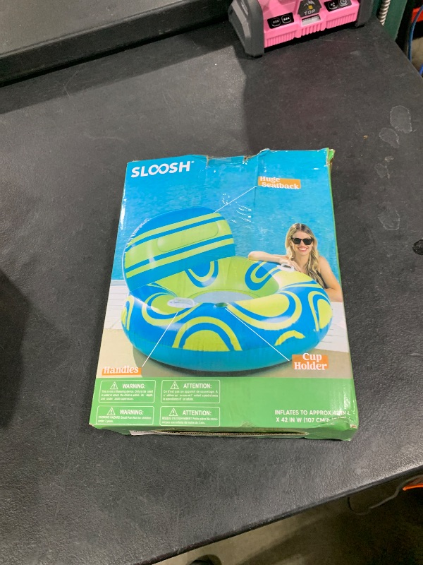 Photo 1 of Sloosh Inflatable Pool Float Lounger - River Tube Floating Chair Sofa with Big Backrest, Blow Up Floaties Lake Raft Lounge with Mesh Bottom Handle Cup Holder Pool Party Toys for Adults (Blue Yellow)