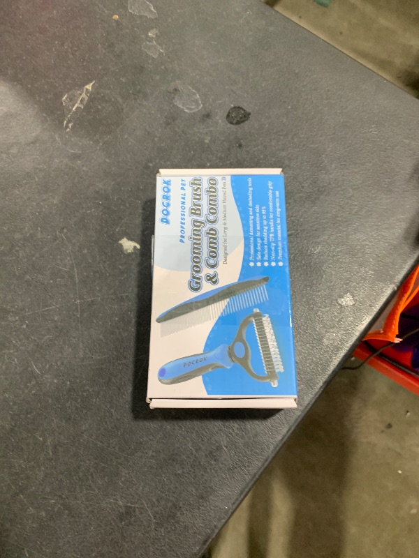 Photo 1 of Docrok Pet Grooming Combo - Blue Deshedding Brush with Metal Comb for Detangling and Dematting Long, Matted Fur on Cats and Dogs