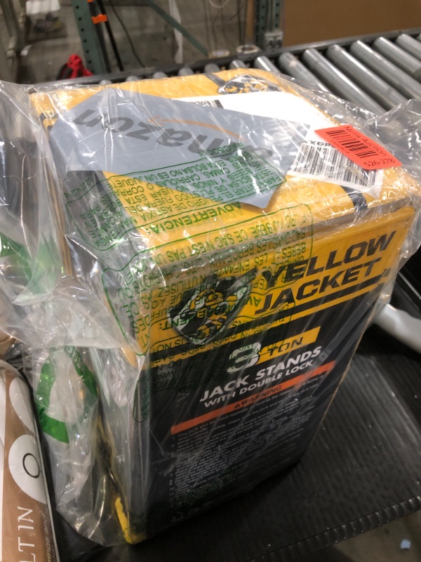 Photo 1 of YELLOW JACKET Car Jack Stands 3 Ton with Double Locking and Large Foot Base for Lifting SUVS, Heavy Duty Steel, 6600 lb Capacity, 1 Pair, Yellow