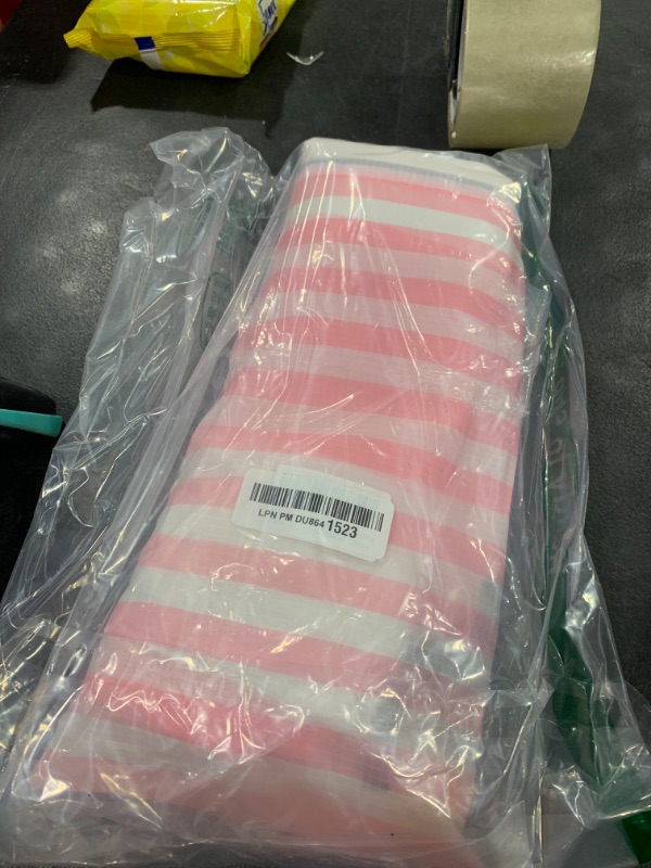 Photo 1 of Beach Blanket Sandproof Waterproof, Pink Striped Picnic Blanket Extra Large 9 Ft X 10 Ft for 8 Adults with Stakes and Sand Pocket, Compact Lightweight Sand Free Beach Mat Essential