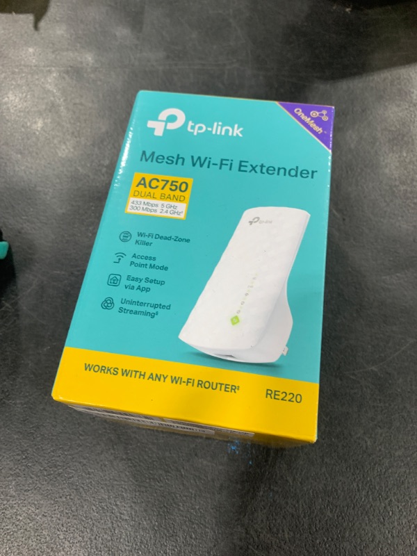 Photo 1 of TP-Link WiFi Extender with Ethernet Port, Dual Band 5GHz/2.4GHz , Up to 44% More Bandwidth than Single Band, Covers Up to 1200 Sq.ft and 30 Devices, Signal Booster Amplifier Supports OneMesh(RE220)