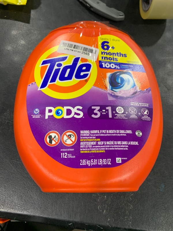 Photo 1 of Tide PODS Laundry Detergent Pacs, 3-in-1 Stain Remover, Odor Fighter, Color Protector, 112 Count, HE compatible, Original Scent