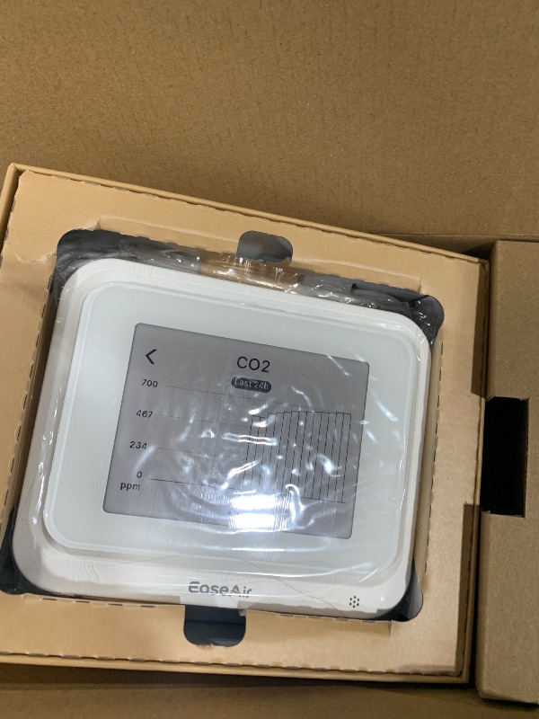 Photo 1 of EaseAir Air Quality Monitor Indoor, Portable Tester for CO2, CO, PM2.5, PM10, HCHO, TVOC, Temp & Humi, E-Ink Display with 3-Color Emoji Indicators, WiFi App Control, Air Quality Meter for Home/Office