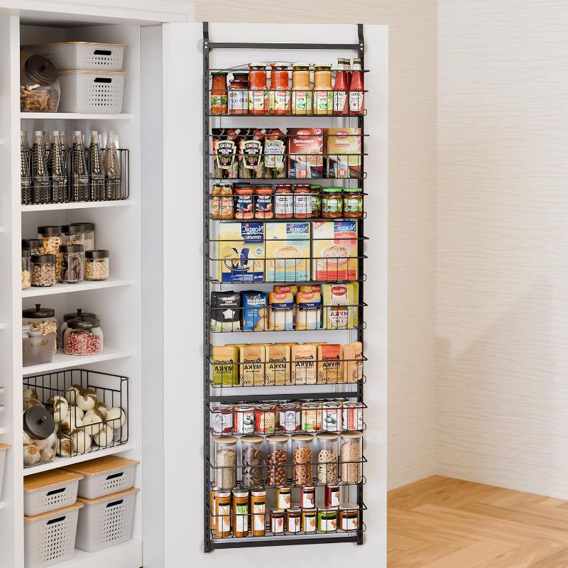 Photo 1 of Fixwal 9-Tier Over the Door Pantry Organizer, Metal Hanging Spice Rack Storage Shelves with Adjustable Baskets for Kitchen, Black