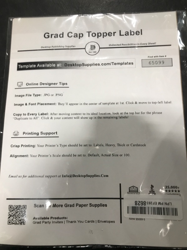 Photo 1 of Blank White Adhesive Grad Hat Topper Sticker - Easy to use Graduation Cap Decorations - Printable with Inkjet or Laser Printers - Personal Size (5 Pack)