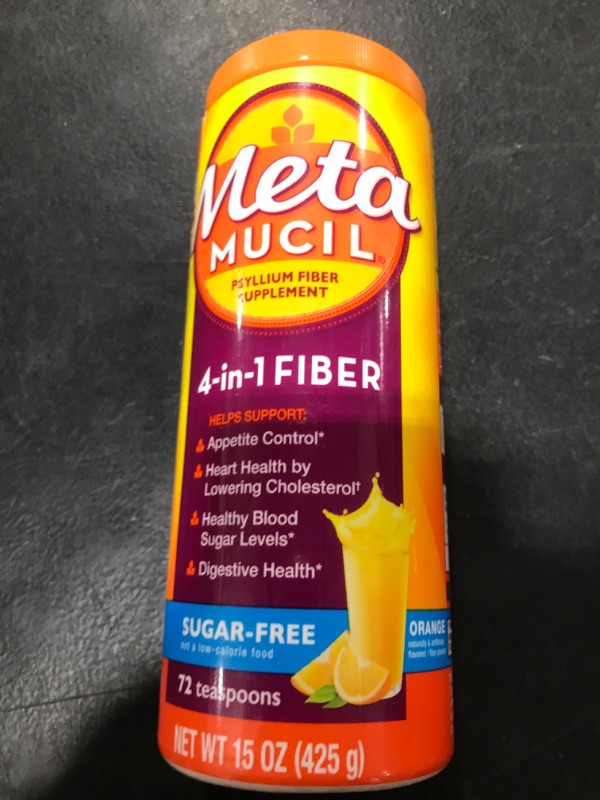 Photo 1 of Metamucil 4 in 1 Daily Fiber Supplement Powder, Fiber Powder for Digestive Health and Regularity*, Sugar-Free, Orange, Naturally Sourced Psyllium Fiber, 72 teaspoons