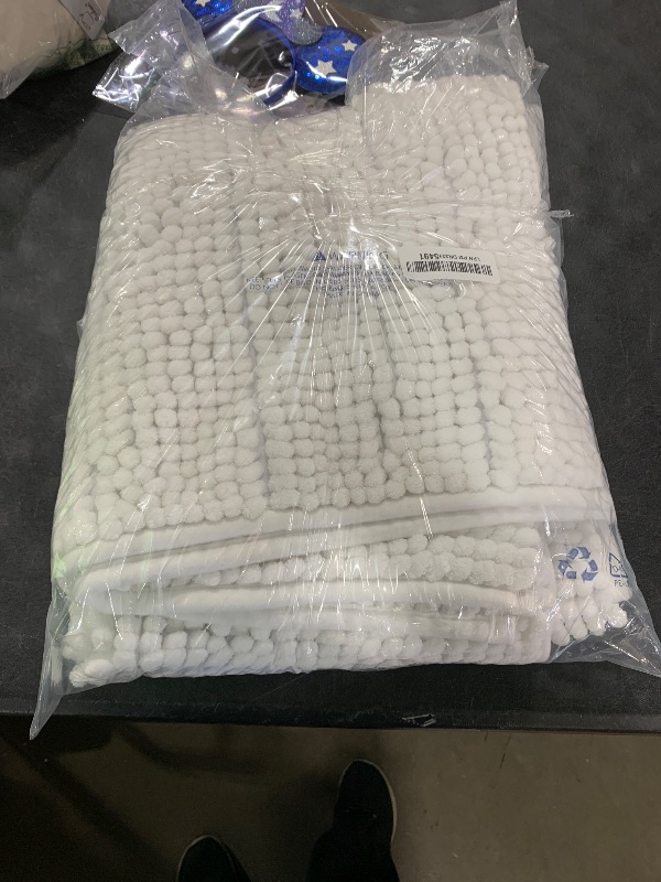 Photo 1 of SUBRTEX Bathroom Rugs Runner Chenille Long Bath Rug, Soft Short Plush Bath Mat, Water Absorbent Shower Mat, Quick Dry Machine Washable(White, 24" x 60")