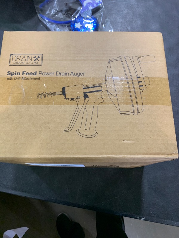 Photo 1 of DrainX SPINFEED 50 Foot Drum Auger | Use Manually or Drill Powered - Auto Extend and Retract Plumbing Snake | Work Gloves and Storage Bag Included
