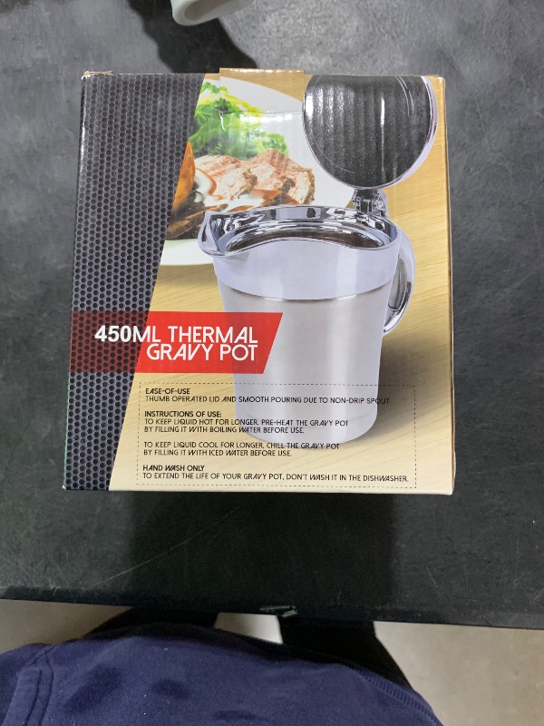 Photo 1 of Double Insulated Gravy Boat – Stainless Steel Sauce Jug with Hinged Lid