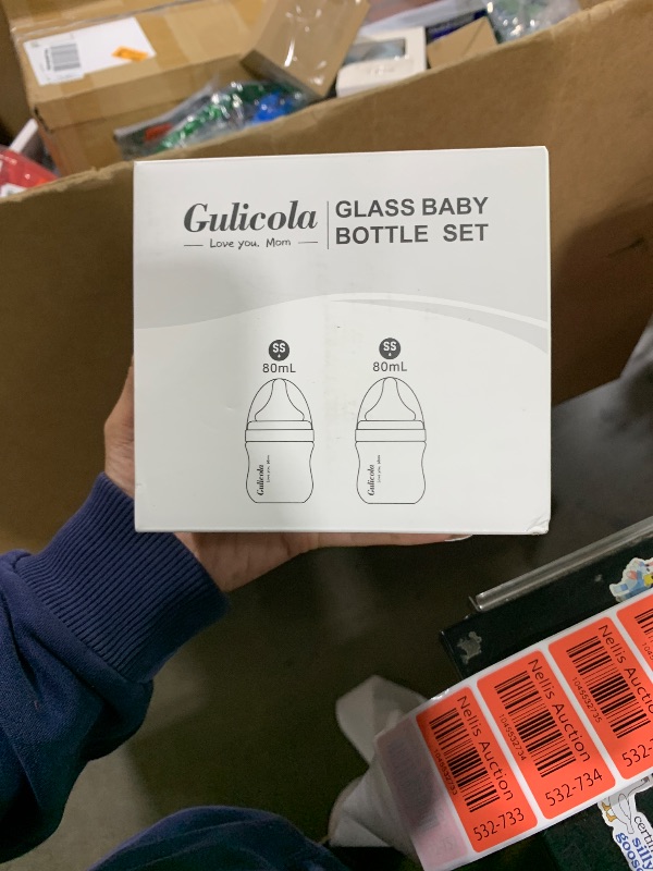 Photo 1 of Gulicola Small Glass Baby Bottle for Newborn Breastfeeding Babies, Preemie & Extra Slow Flow Nipples (SS), Anti-Colic, Breast-Like, 0 Months+, 3 oz, 2 Pack - White