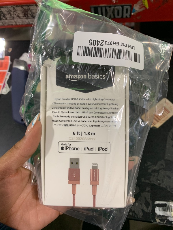Photo 1 of Amazon Basics USB-A to Lightning Charger Cable, Nylon Braided Cord, MFi Certified Charger for Apple iPhone 14 13 12 11 X Xs Pro, Pro Max, Plus, iPad, 6 Foot, Rose Gold