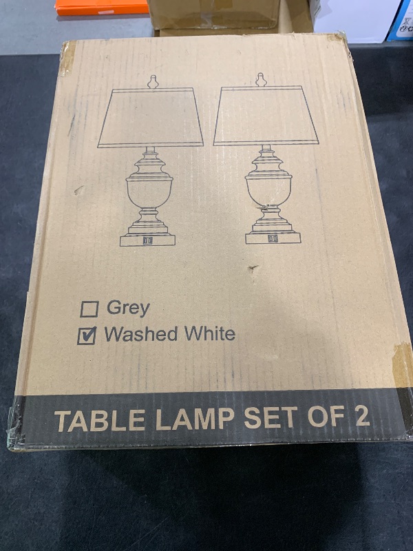 Photo 1 of Vpazg Table Lamps Set of 2, Modern Farmhouse Nightstand Lamp with USB Ports, 3-Way Dimmable Touch Control Washed White Bedside Lamps with Off-White Linen Shade for Bedroom Living Room, Bulbs Included