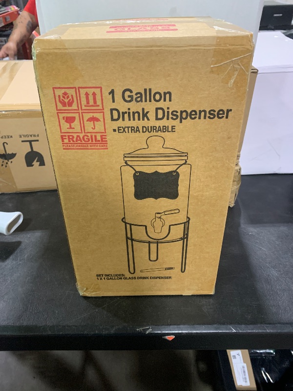 Photo 1 of Drink Dispensers for Parties 1 Gallon, Bevarage Dispenser with Stand,Glass Drink Dispenser With Stainless Steel Spigot + Marker & Chalkboard, Ideal for Lemonade,Juice, Tea, and Party Drinks