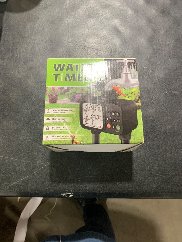 Photo 1 of TJJFMM Sprinkler Timer for Outdoor Garden Hose, 2 Outlet 8 Programmable Water Timer with Rain Delay & Manual/Automatic Modes, Weatherproof Irrigation System for Yard Lawn, Large LCD Display