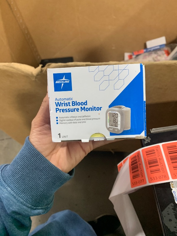 Photo 1 of Medline Digital Wrist Blood Pressure Monitor, Wearable, Digital LCD Display, Stores Up To 60 Readings, Batteries Included